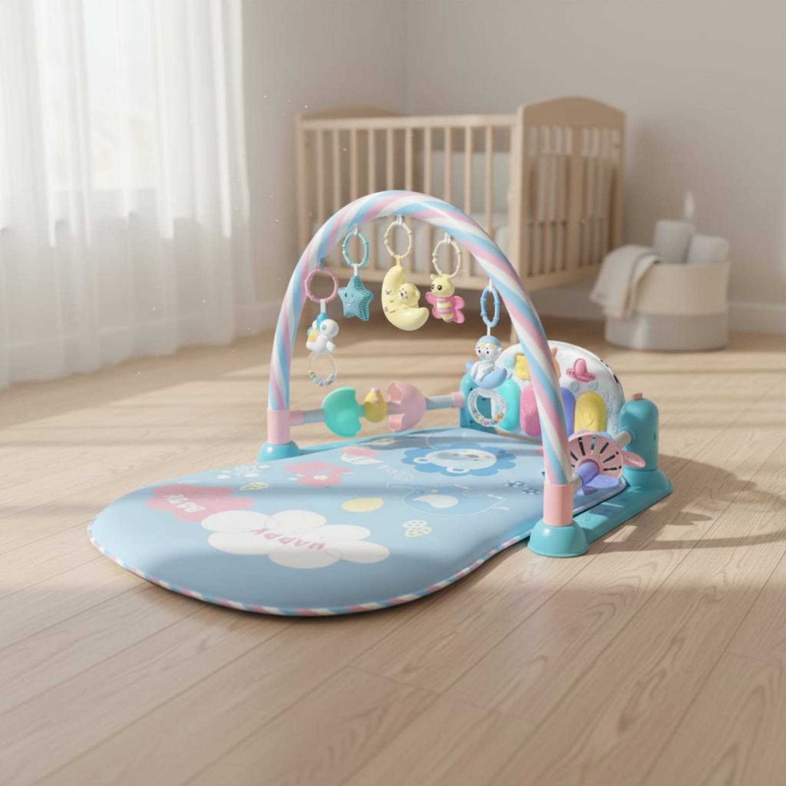 Baby Nursery Bed - เปลเด็กอ่อนพร้อมฟังก์ชั่นดนตรีเปียโน เตียงเด็กแบบพับได้ สนามเด็กเล่นแบบพับได้ ปลอดภัย 4 in