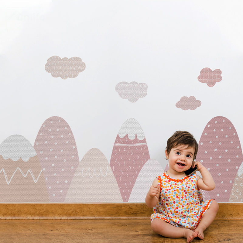 Baby Nursery Murals - Nordic การตกแต่งบ้าน Hot Hot Air บอลลูนสีชมพูภูเขา