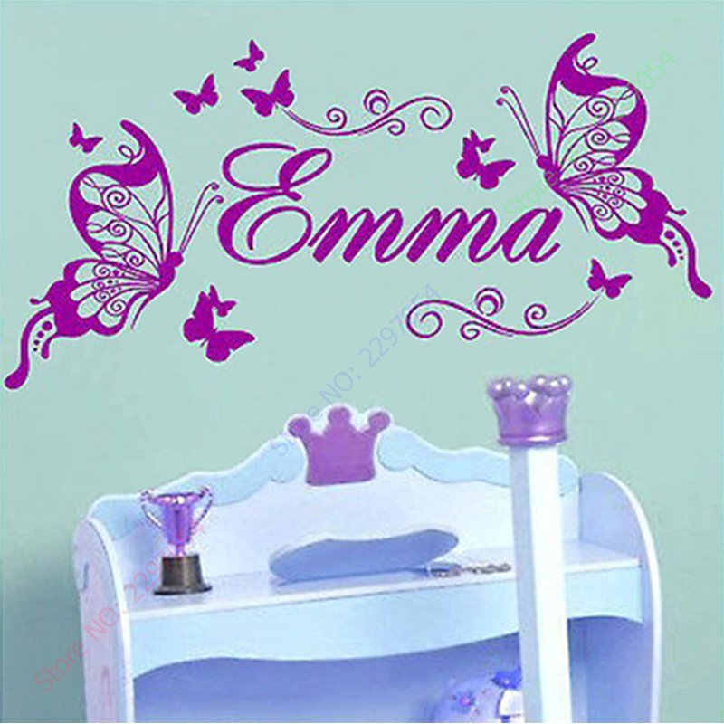 Baby Nursery Murals - ใหม่ผีเสื้อส่วนบุคคลชื่อไวนิลผีเสื้อสติ๊กเกอร์ตกแต่งผนังเนอสเซอรี่ไวนิลตกแต่งห้องพักหญิงสติ๊กเกอร์ติดผนังสำหรับเด็กเด็กห้อง