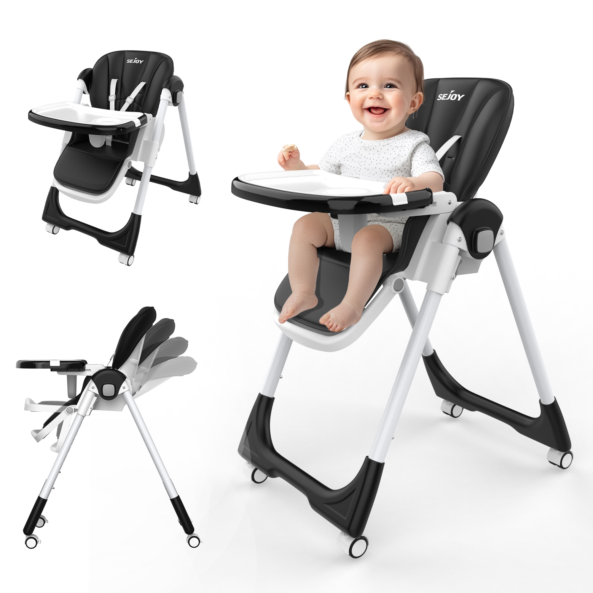 Baby Nursery Bed - เก้าอี้เด็กปรับระดับได้ Sejoy พร้อมสายรัดนิรภัย 5 จุด ถาด