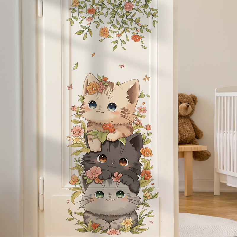 Baby Nursery Ideas Girl - แมวน่ารักไวนิลเด็กสติ๊กเกอร์ติดผนังสําหรับเด็กผู้หญิงตกแต่งห้องนอนอุปกรณ์เสริมกาววอลล์เปเปอร์ Wall Decor ตกแต่งห้อง