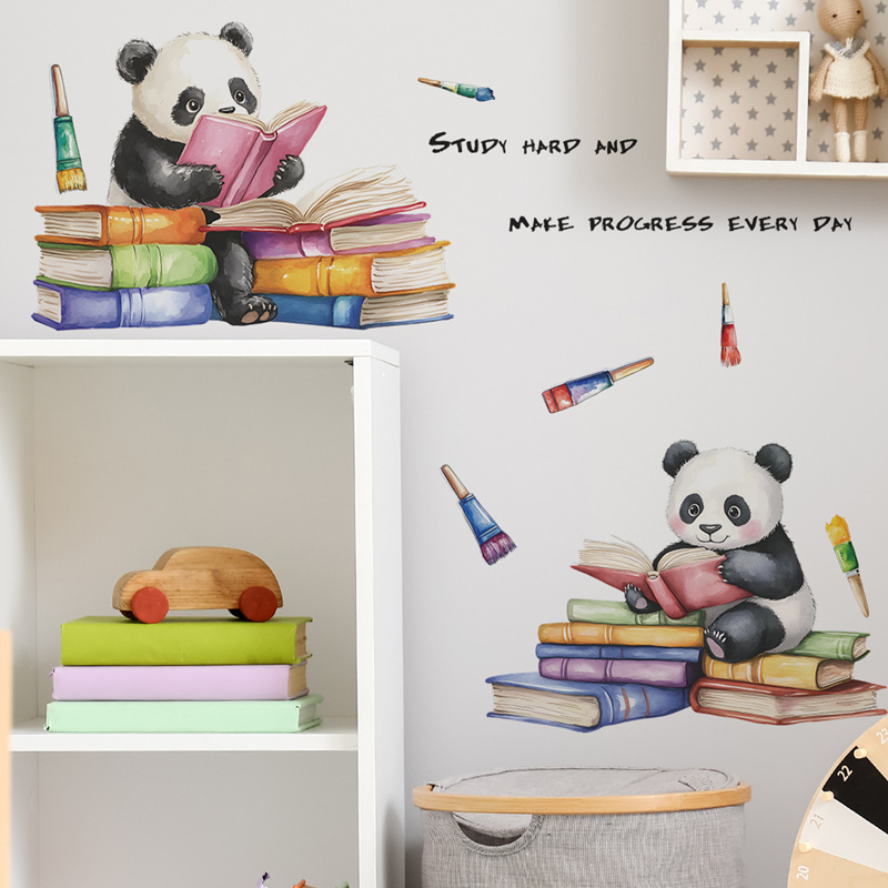 Baby Nursery Murals - สติ๊กเกอร์ติดผนังลายแพนด้าน่ารัก 3 มิติ สำหรับตกแต่งบ้าน ห้องนอนเด็ก ห้องเด็กอ่อน