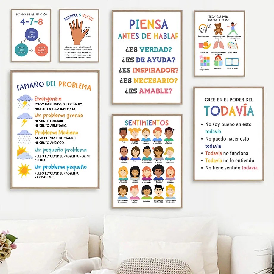 Baby Nursery In Spanish - โปสเตอร์ภาพพิมพ์ศิลปะติดผนังสไตล์นอร์ดิกสำหรับตกแต่งห้องเด็ก ภาพวาดบนผ้าใบ ภาพเด็ก ศิลปะการศึกษา อารมณ์ โยคะ