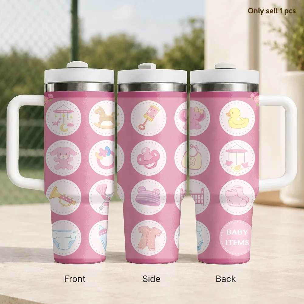 Baby Nursery Handles - ของเล่นเด็ก กระติกน้ำสุญญากาศสำหรับเด็ก 40 ออนซ์ แก้วเก็บความเย็นสแตนเลสพร้อมหูจับ หลอดดูด