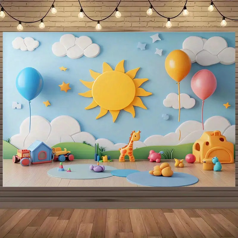 Baby Nursery Murals - สติ๊กเกอร์ติดผนังห้องเด็ก ลายการ์ตูนขนาดใหญ่ ลายเมฆแสงแดดและสัตว์ สำหรับตกแต่งห้องเด็กชายและเด็กหญิง