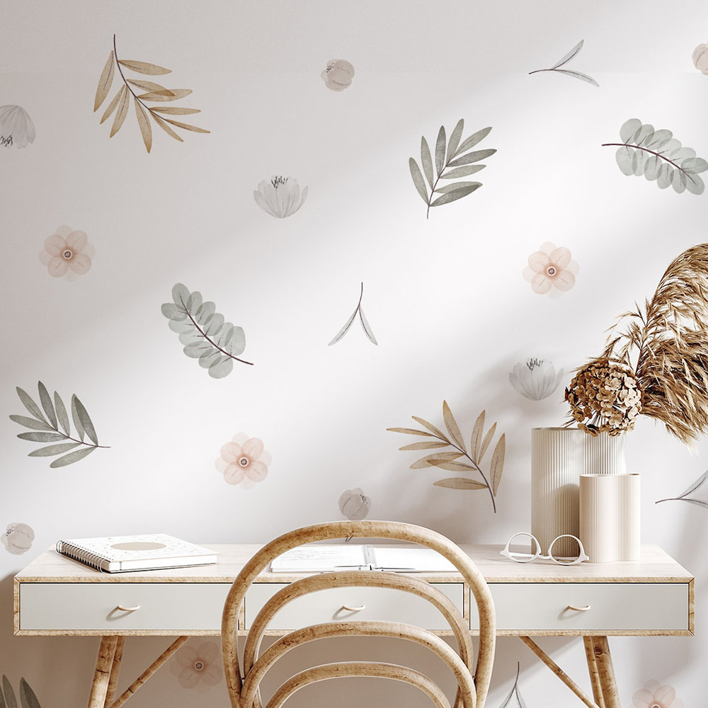 Baby Nursery Murals - Boho ใบพฤกษศาสตร์ DIY Wall Decals Art
