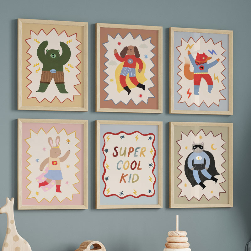 Baby Nursery Images - ภาพวาดการ์ตูนตลกๆ สุดเท่ห์ สำหรับตกแต่งผนังห้องเด็ก ลายหมี กระต่าย สุนัขจิ้งจอก