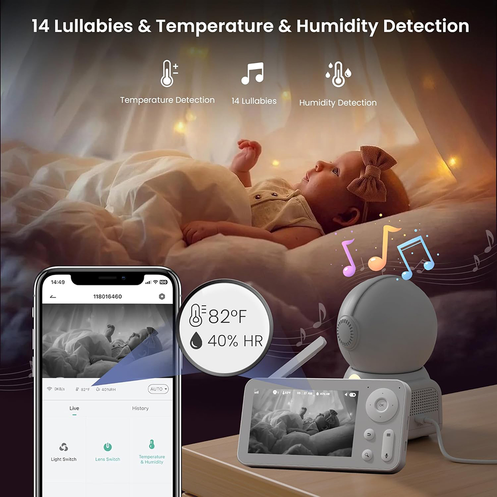 2K เครื่องเฝ้าดูเด็กพร้อมกล้อง - Baby Nursery Music บทวิจารณ์และราคา