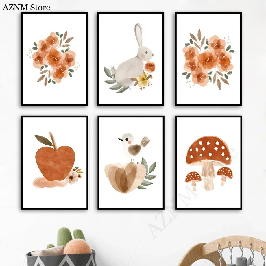 สีน้ำดอกไม้กระต่ายนกแอปเปิ้ลเห - Baby Nursery Murals บทวิจารณ์และราคา
