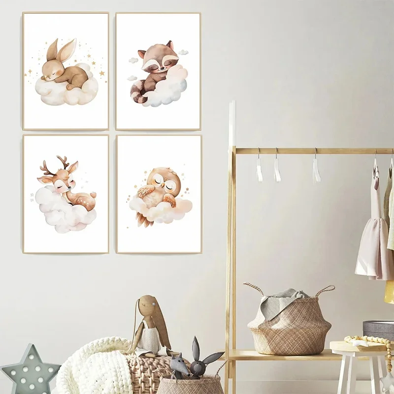 การ์ตูน Cloud สัตว์ภาพวาดผ้าใบ - Baby Nursery Murals บทวิจารณ์และราคา