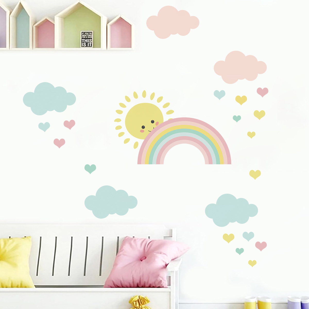 การ์ตูนดวงอาทิตย์สายรุ้งเมฆสติ - Baby Nursery Murals บทวิจารณ์และราคา