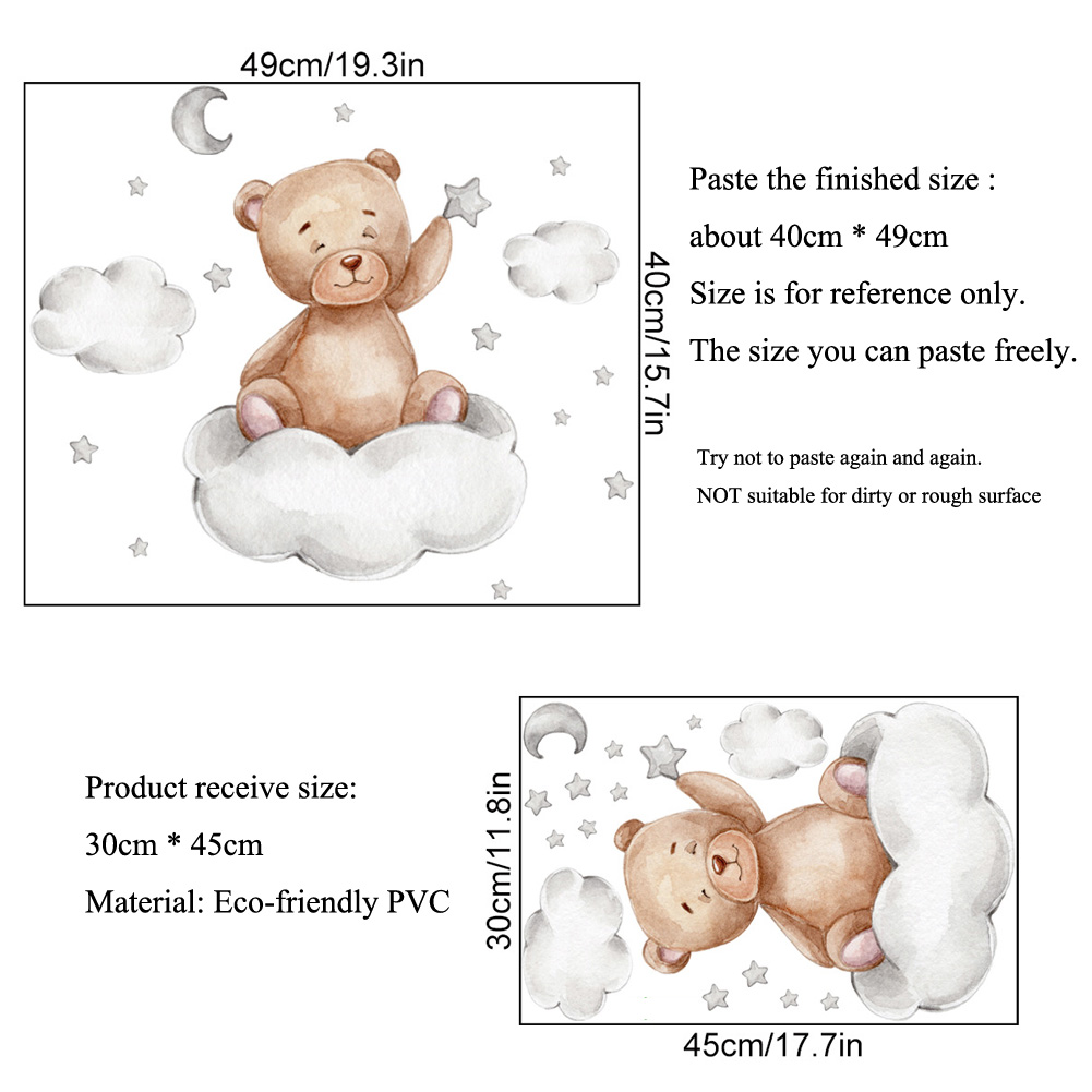 หมี ดวงจันทร์ เมฆ ดาว สติ๊กเกอ - Baby Nursery Murals บทวิจารณ์และราคา